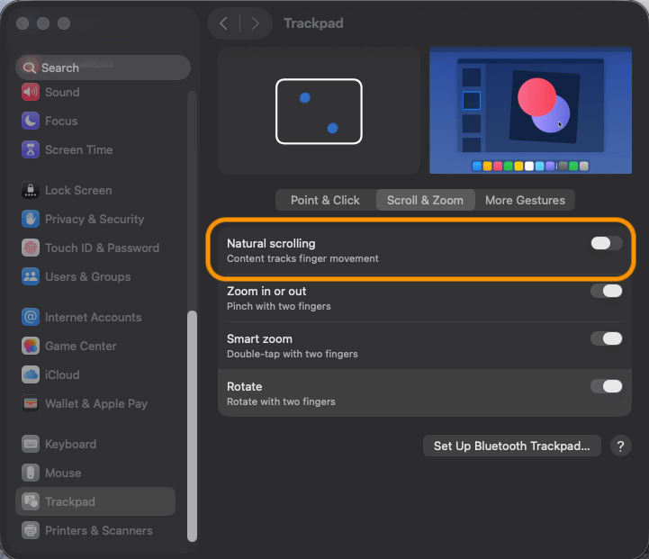 How to toggle scroll direction with Apple Script