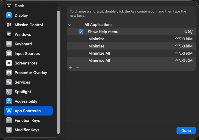 系統偏好設定 - 鍵盤 - 快捷鍵 - 應用程式